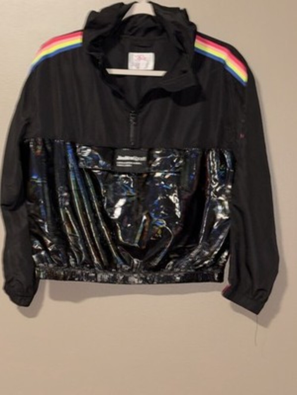 Justice Girls Hoodie Windbreaker Black Size L Pullover Colorful Stripes  C90